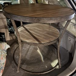 Wood table/2 tiered table/wood and iron table/end table