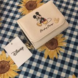 Disney Beige Mickey Mouse Trifold Wallet With Zippered Compartment NWT