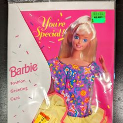 Barbie Fashion Greeting Card -You're Special! Purple Yellow Butterfly Dress 1994 New Vintage Mattel