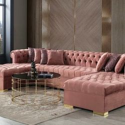 Lauren Velvet Pink Double Chaise Sectional

