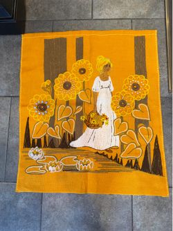 Vintage needlepoint threaten tapestry