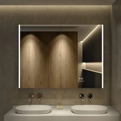48''x30” Aluminum Bathroom Cabinets Wall Mounted With Led Mirror,1 Outlet