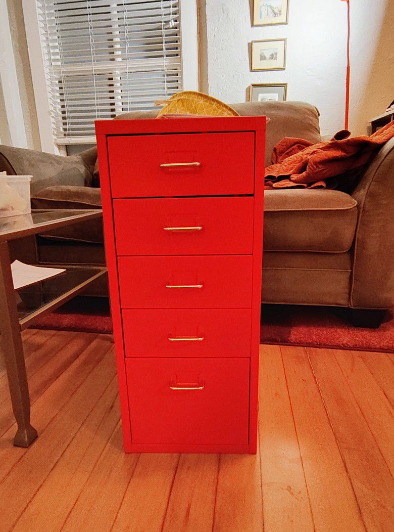 5-drawer Red metal filing cabinet