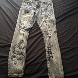 Stylish Gray Jeans with Graphic Design