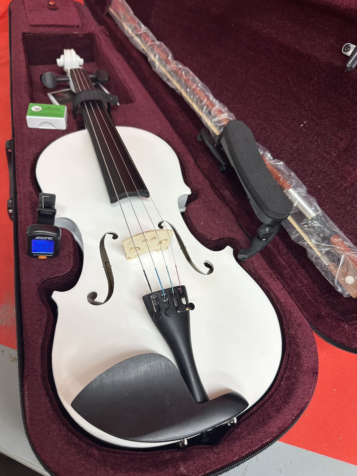 4/4 White Violin with New Bow, Digital Tuner, Shoulder Rest, Extra Strings $95 Firm