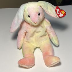 🎄Beautiful Vintage Ty Beanie Baby “Hippie” The Rainbow Rabbit With Tag Errors 1998, 99