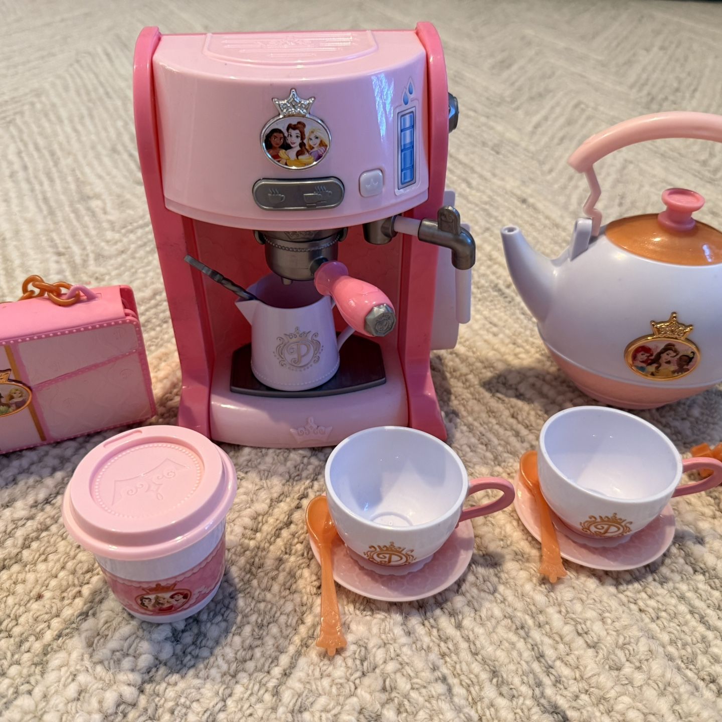 Disney Princess Coffee Machine With Sound, Tea Time Set, Cute purse With detachable Cellphone (with Ringing Tone)and Credit Card .