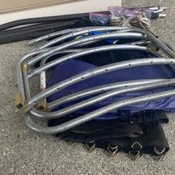 Skywalker Trampolines 8-Foot Jump N’ Dunk Trampoline with Enclosure Net– Basketball Trampoline