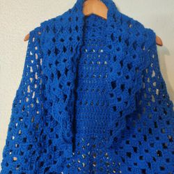 SM/Med Crochet Shawl Vest Handmade Blue 