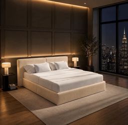 Cloud King Platform Bed Frame with Pillow Headboard 6-Inch, Easy Assembly (Beige)
