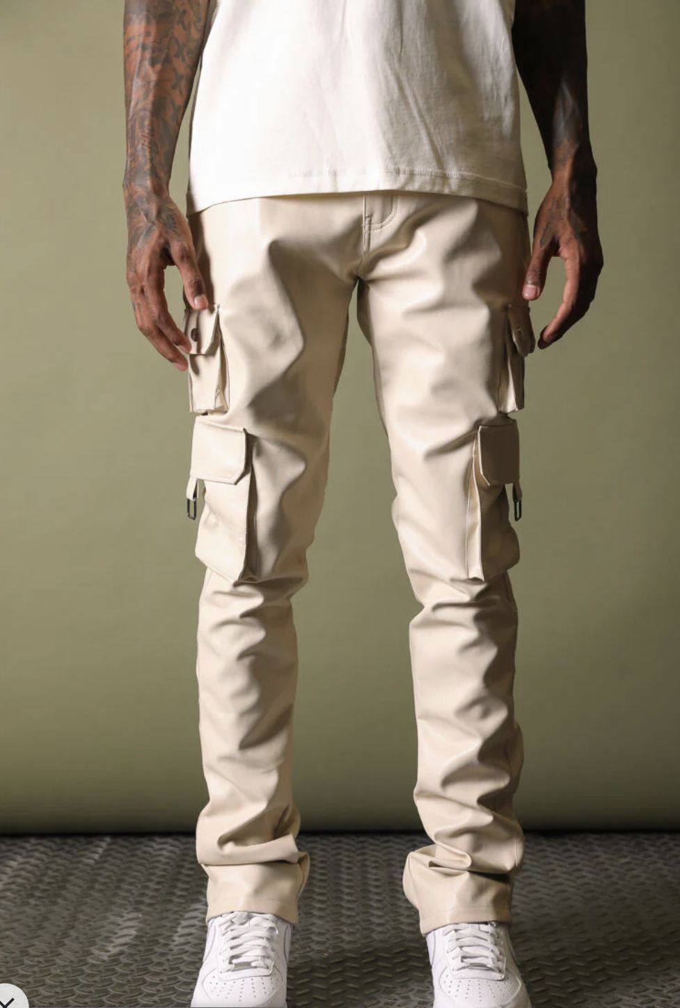 Men’s Stacked Leather Pants Store Pick Up 