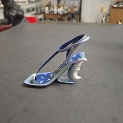 Vintage 2001 Collectible Mini Just The Right Shoe By Raine Willitts "Luminous" #25154 Moon Shaped Heel & Rhinestone Star 3.5"L X 3"H
