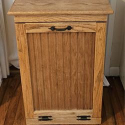 Vintage Rustic Oak Tilt Out Trash Can Trash Bin Hamper Cabinet