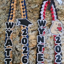 PERSONALIZED GRADUATION RIBBON LEI - ANY Name,  ANY Color