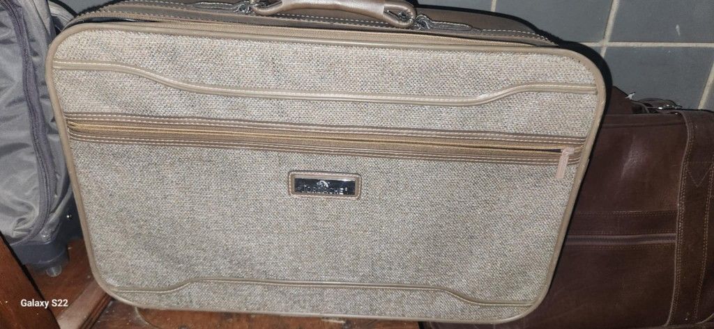 Vintage 1970s Suitcase Jordache Tweeded Luggage Travel Bag Brown/Sand Medium