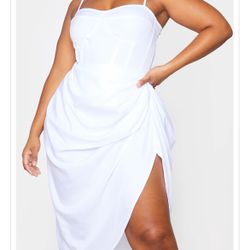 White Ruched Side Midi skirt and Structure Corset Top NWT 