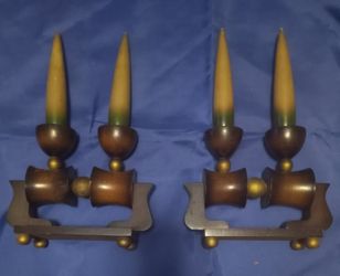 Pair Of Vintage Artilux Wood Candle Decor 