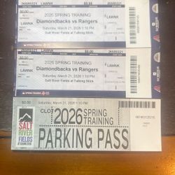 Spring Training Tickets + Parking - Diamondbacks vs. Rangers March 21, 2026, Salt River Fields