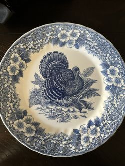 Vintage Myott Queen’s Thanksgiving Blue Dinner Plates