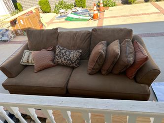 Brown Fabric Three-Seat Sofa
