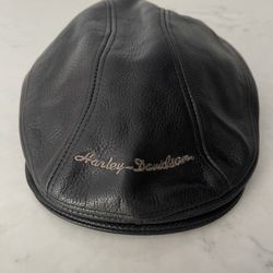 Harley-Davidson Genuine Black Leather Flat Cap - Excellent Used Condition