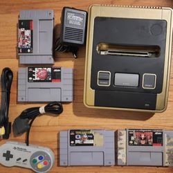 Super Nintendo Famicom Black And Gold Paint Job Modded. Cable, Wires, Controller, and Video Games Included 