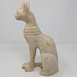Vintage Hand-Carved Alabaster Egyptian Goddess Bastet Statue
