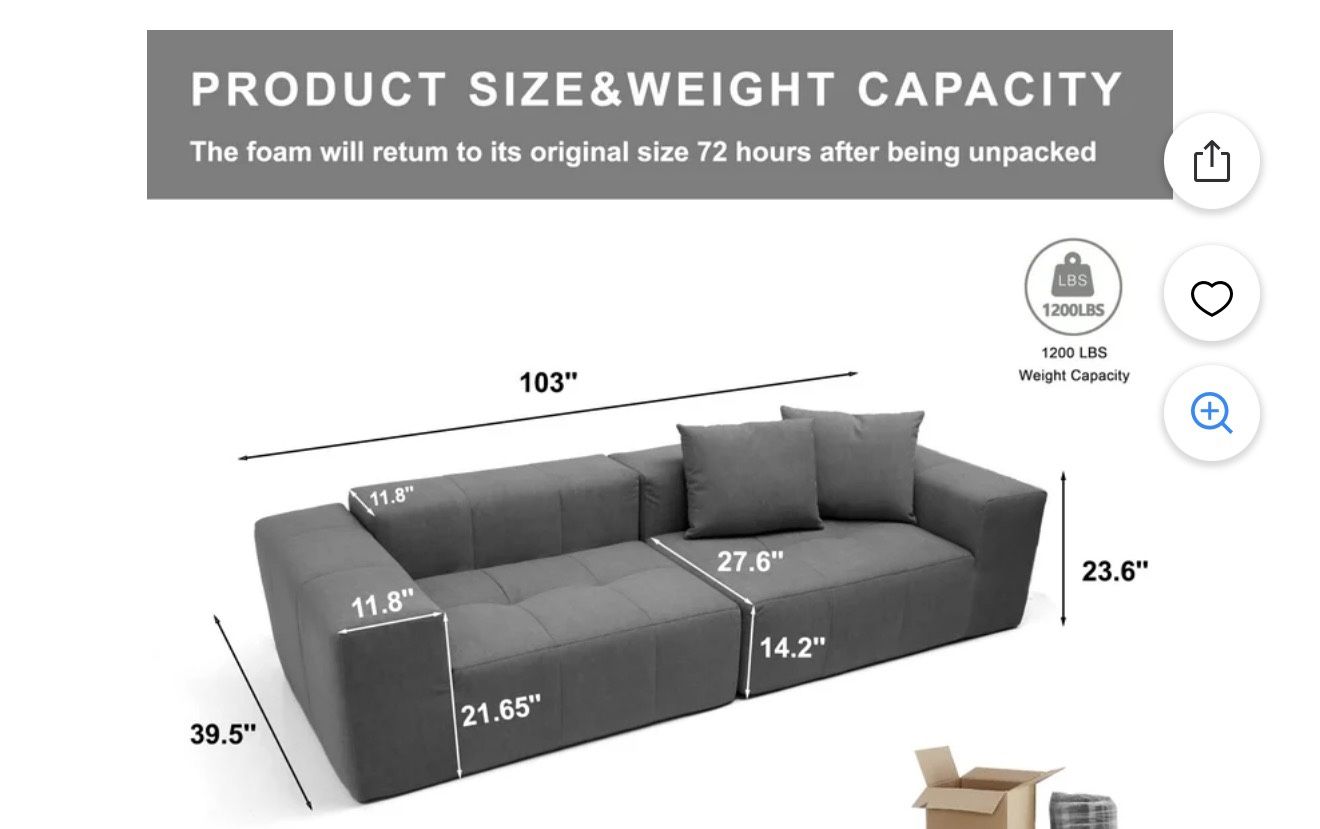 MEISIMAN Cloud Couch, Soft Velvet Modular Sectional Sofa - (Gray)