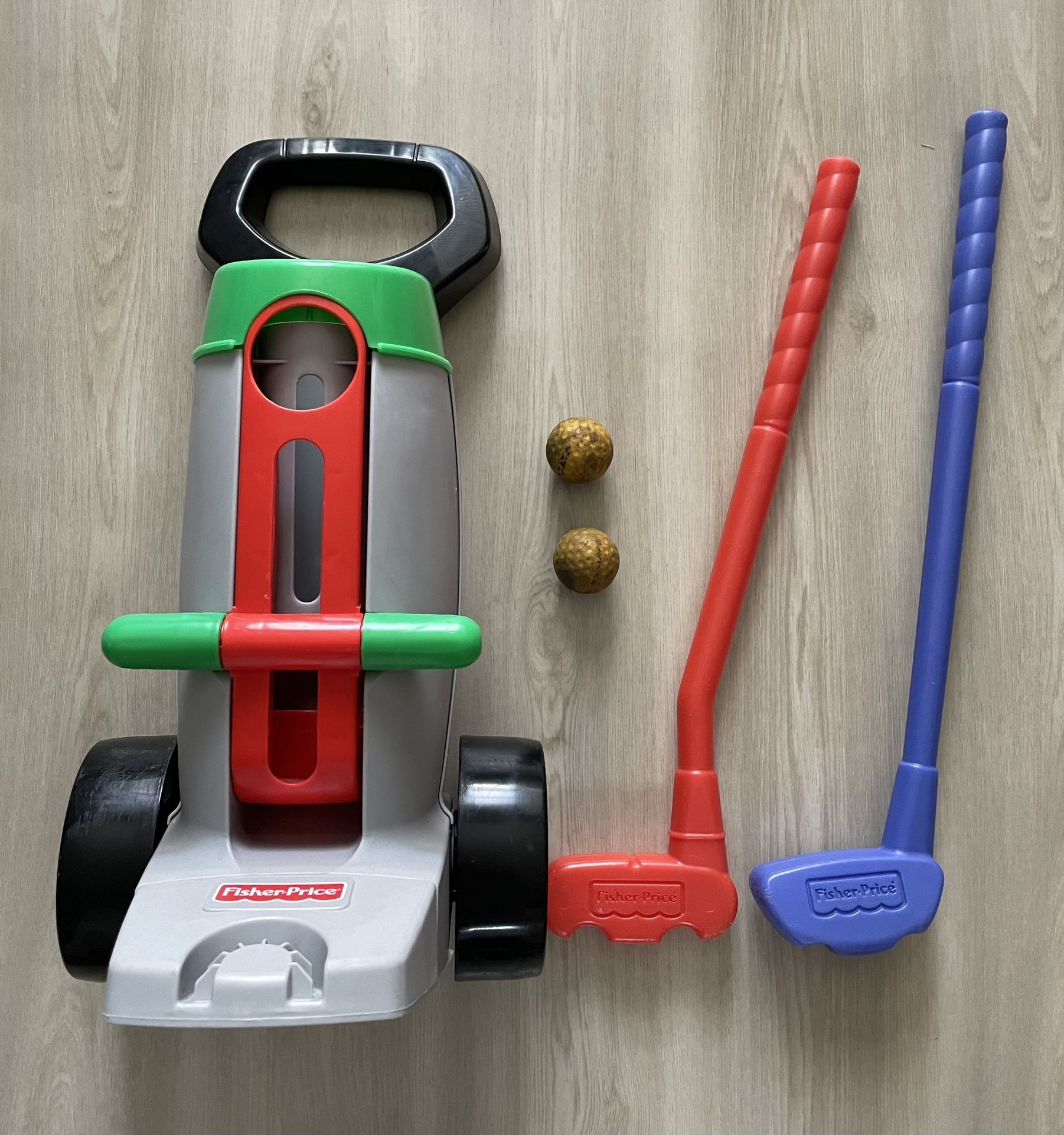 1998 Fisher Price Golf Set Vintage Grow To Pro Toy Driver And Putter W/ 2 Balls
