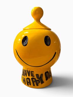 Vintage McCoy “Have a Happy Day” Smiley Face Cookie Jar – 1970s