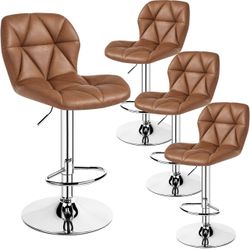 Bar Stools Set of 4, Adjustable PU Leather Swivel Barstools, Modern Counter Stools with Back and Footrest, Counter Height Barstools for Bar, Kitchen, 