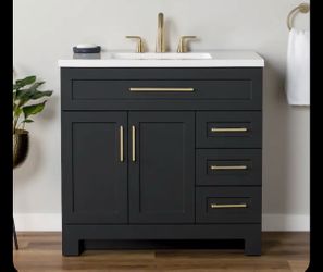 Style selection Cauley 36-in Black Single Sink Bathroom Vanity with White Cultured Marble Top (Fully Assembled)