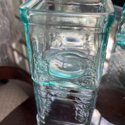 Vintage Pressed Glass Square Votive Candle Holder Leaves