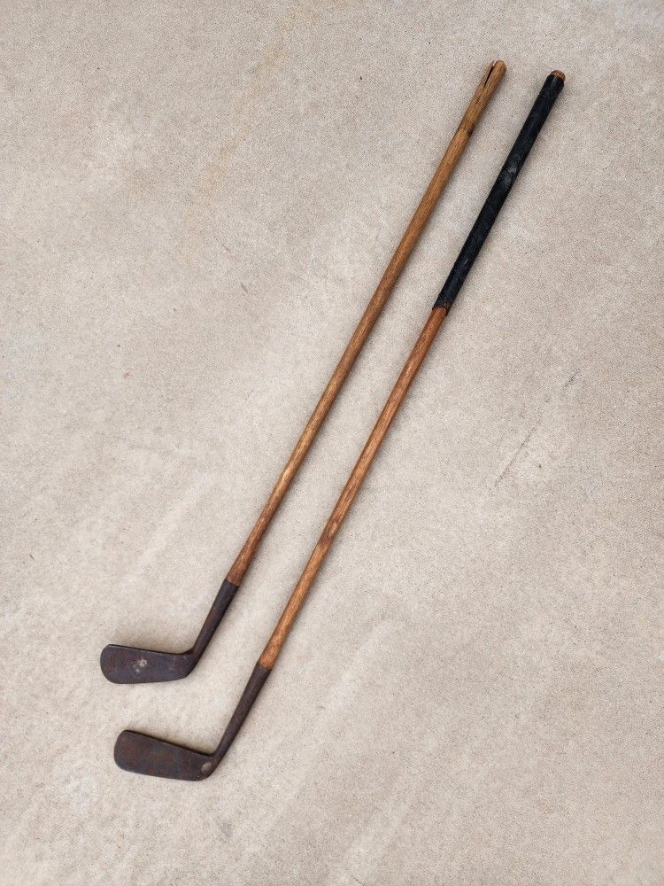 2 Antique Wooden Handle Golf Clubs Columbia & Mashie Mancave Wall Art
