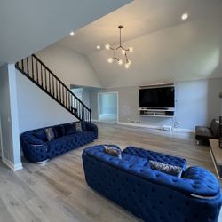 BETHANY Blue Velvet Sofa & Loveseat