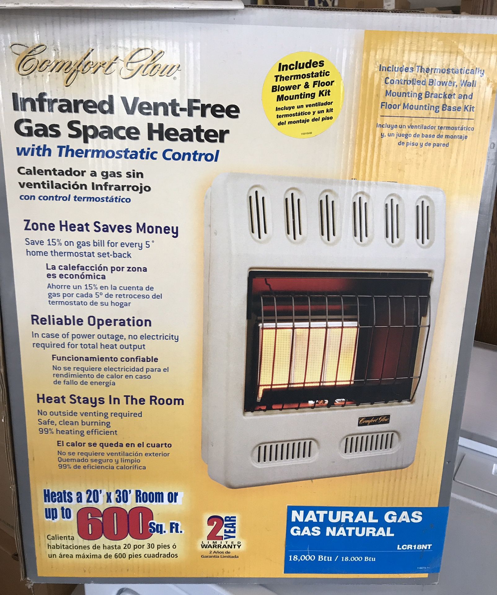 Natural gas space heater