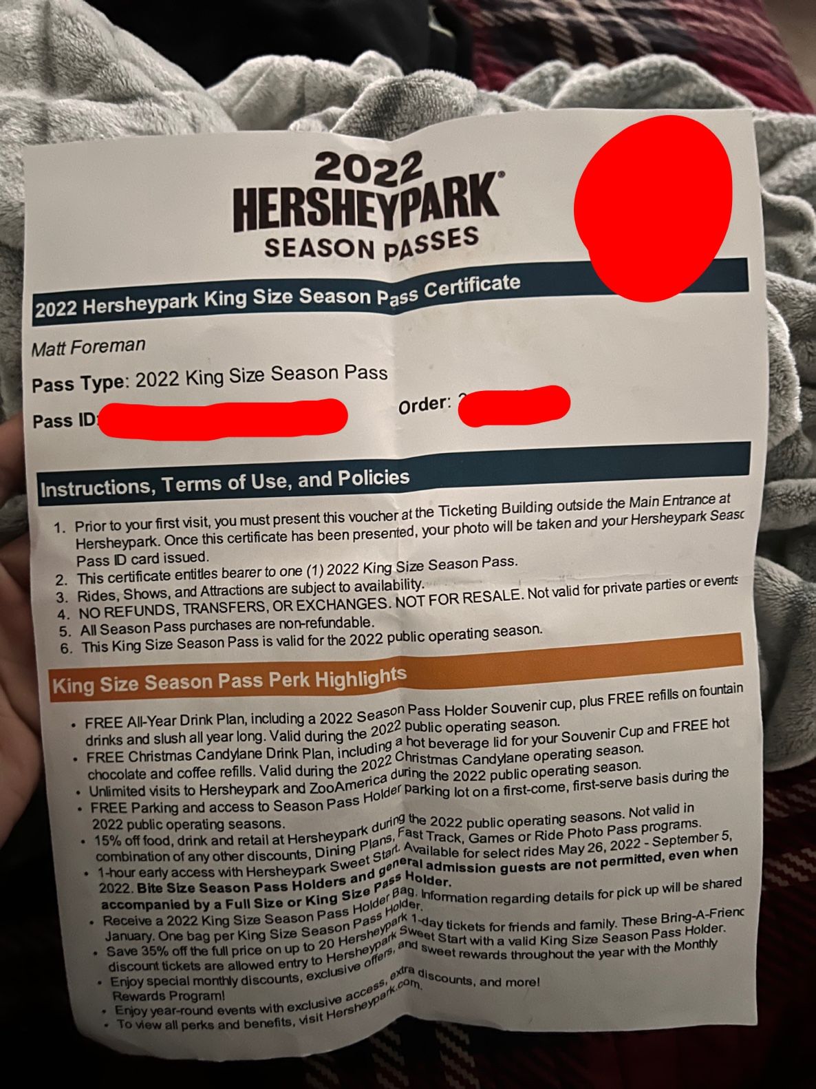 King Size Hershey Park Season Pass