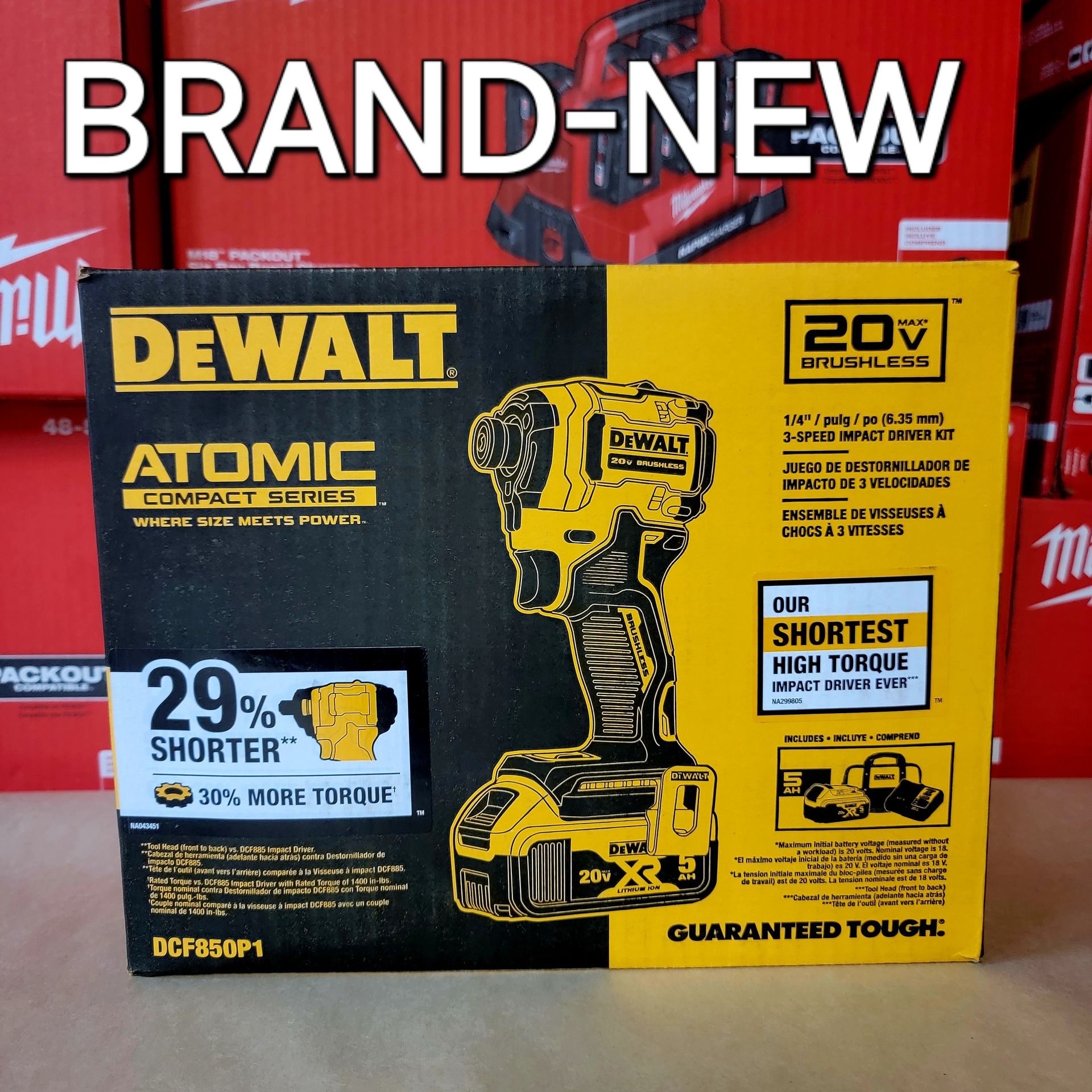 DEWALT
ATOMIC 20V MAX Lithium-Ion Cordless 1/4 in. Brushless Impact Driver Kit, 5 Ah Battery, Charger, and Bag