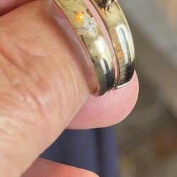 Vintage Pair 10k Solid Gold ( The Upper Half) And Sterling Silver (lower Half) Engagement Rings With Natural Diamonds 