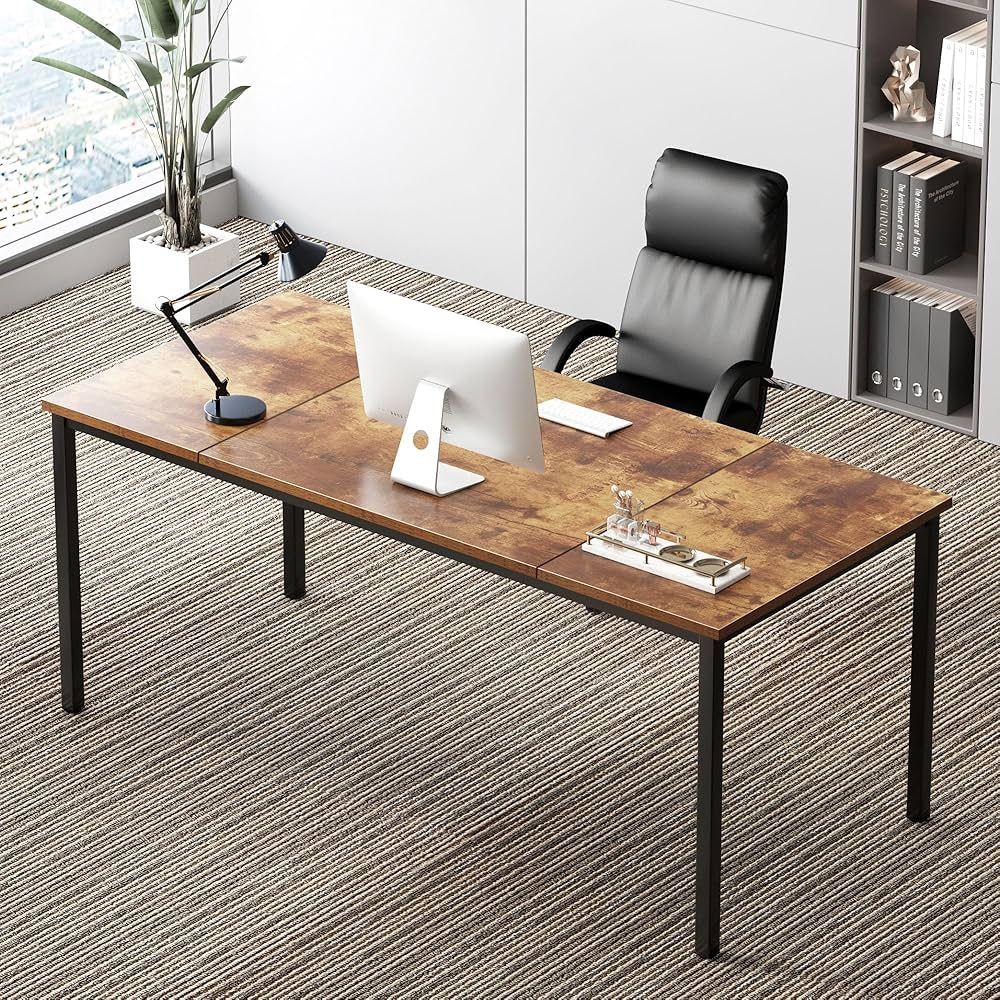 70.8 Inch Stylish Computer Desk, Large Executive Office Desk, Wide Simple Study Writing Desk, Workstation Business Furniture for Home Office, Rustic B