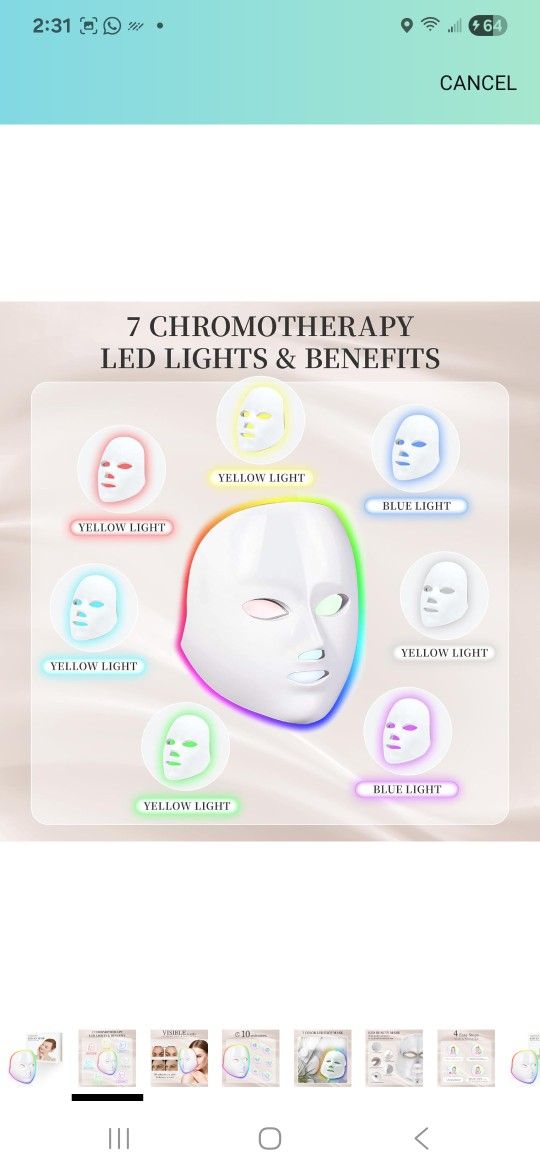 Led Face Mask Light Therapy, 7-1 Colors LED Facial Skin Care Mask, Red Light Therapy for Face, White