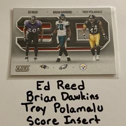 Ed Reed Baltimore Ravens Brian Dawkins Philadelphia Eagles Troy Polamalu Pittsburgh Steelers Hall of Fame Safeties Score Short Print Insert Card. 