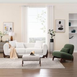 Modern Boucle Fabric Sofa Set - 1 Sofa and 1 chair with Sleek Wooden Legs for Living Room or Home Office 