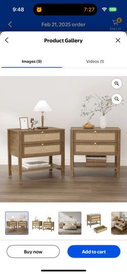 SICOTAS Rattan Wood Nightstand Set Of 2 New In Box