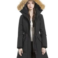 Valuker Womens Waterproof Thickened Down Parka Coat with Royal Fur, Size Small