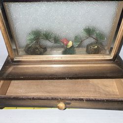 Vintage Wooden Japanese trinket/jewelry Box with Postcard and Scenery Display