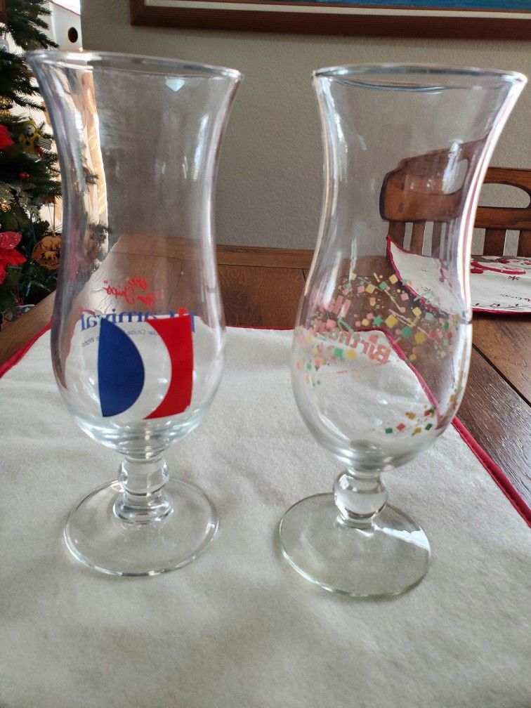 1980s 8" Tall Carnival Cruise Lines & Birthday Hurricane Drinking Glasses 16oz