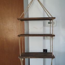 3 Tier Wood And Rope Hanging Shelves 