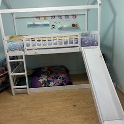 White Trim Loft Bed With Mattress