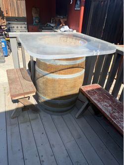 Wine barrel table